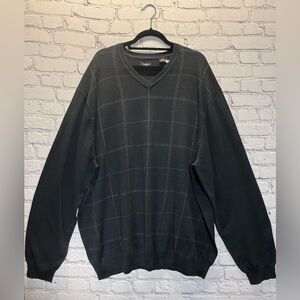 Men's black Haggar sweater, 100% cotton, plaid pattern, V-neck. Size 4XLT